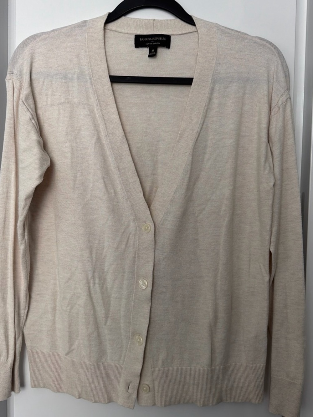 Banana Republic Women's Light Cream Button-Up V-Neck Cardigan